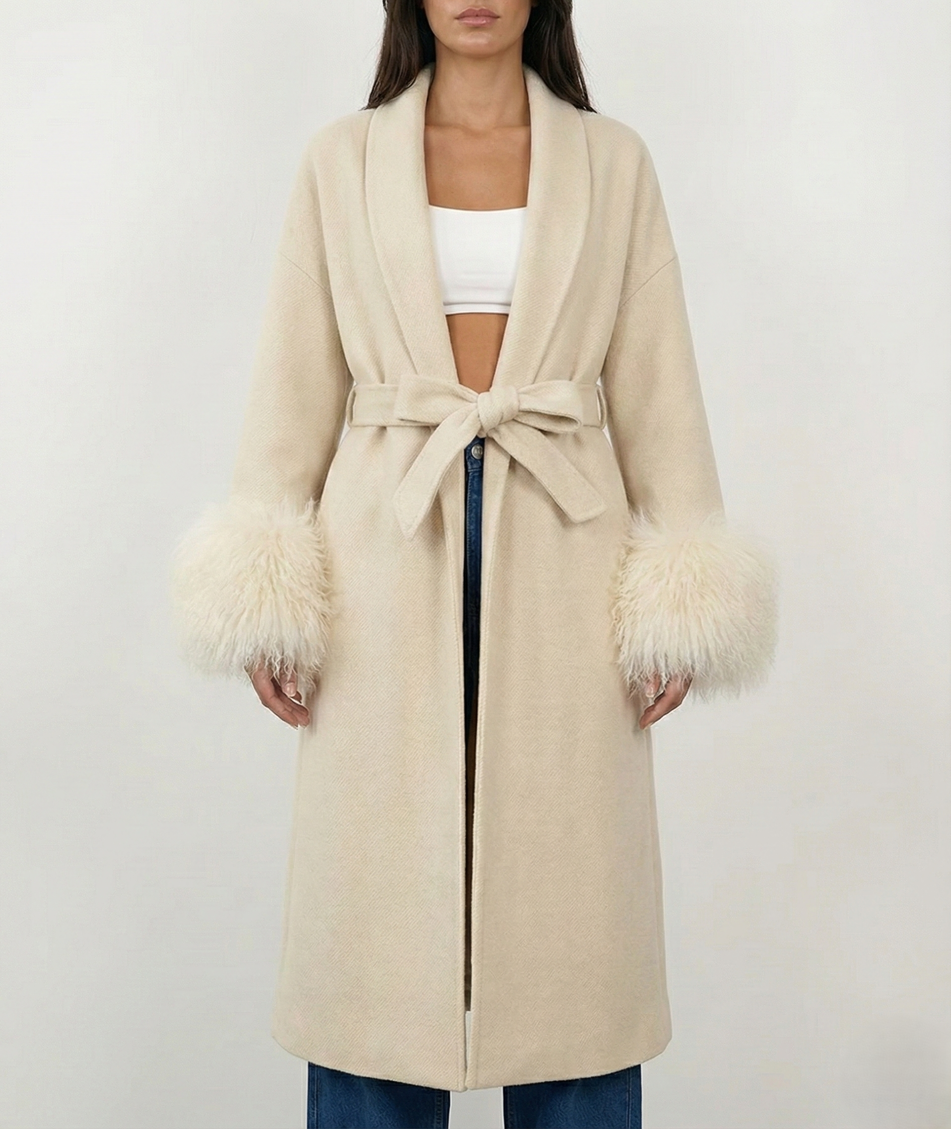 Fur Cuff Wool Wrap Coat