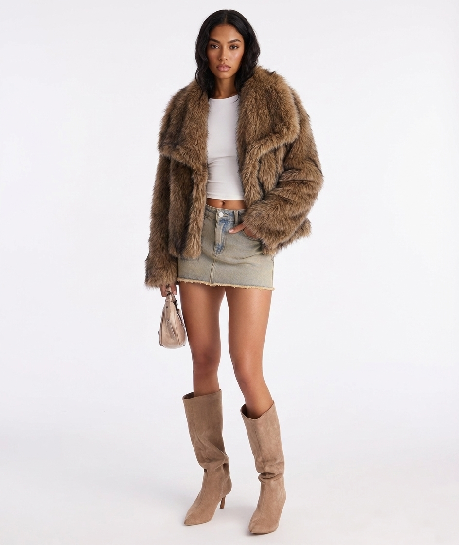 Truffle texture fur coat