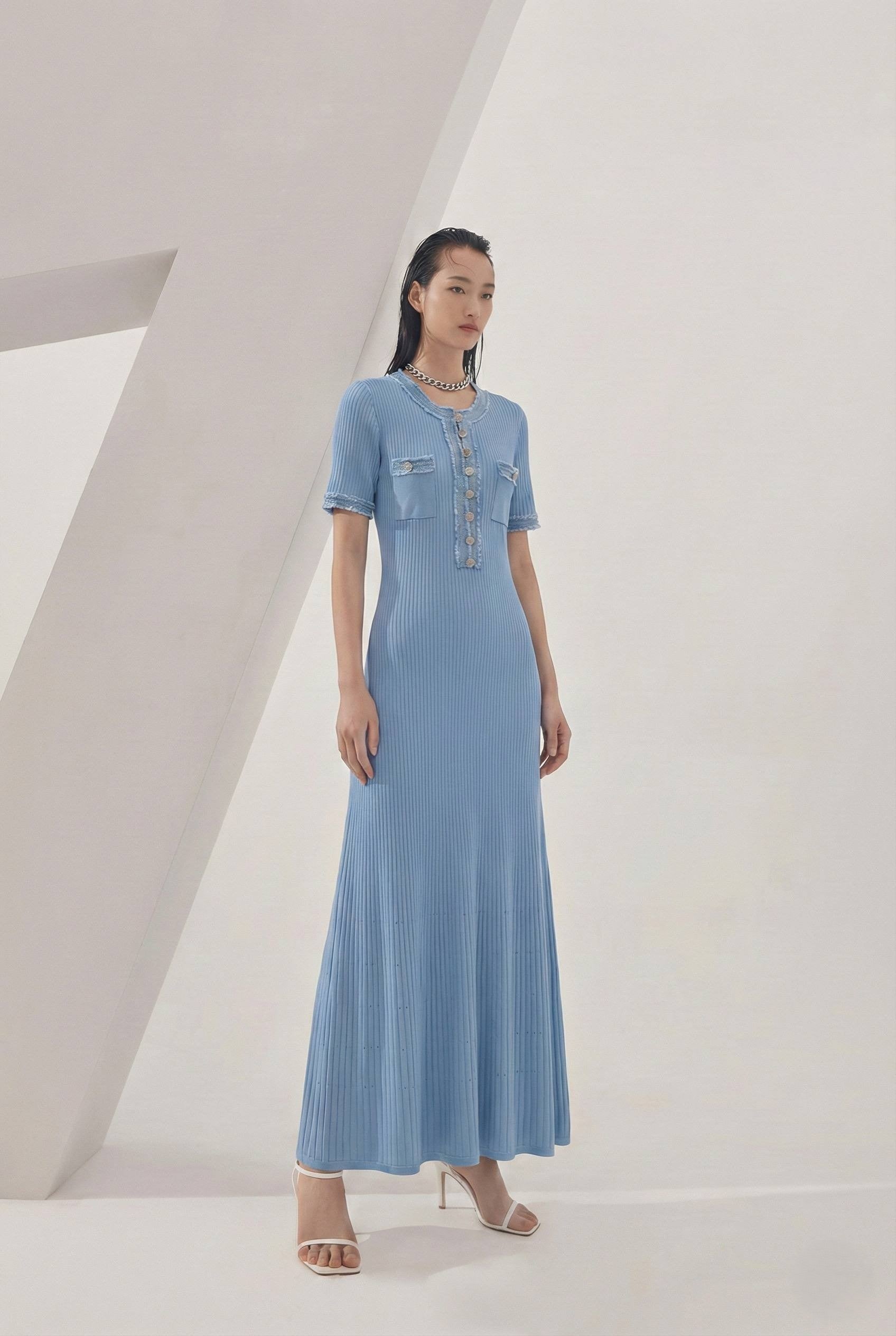 Elara Denim Trim Maxi Dress