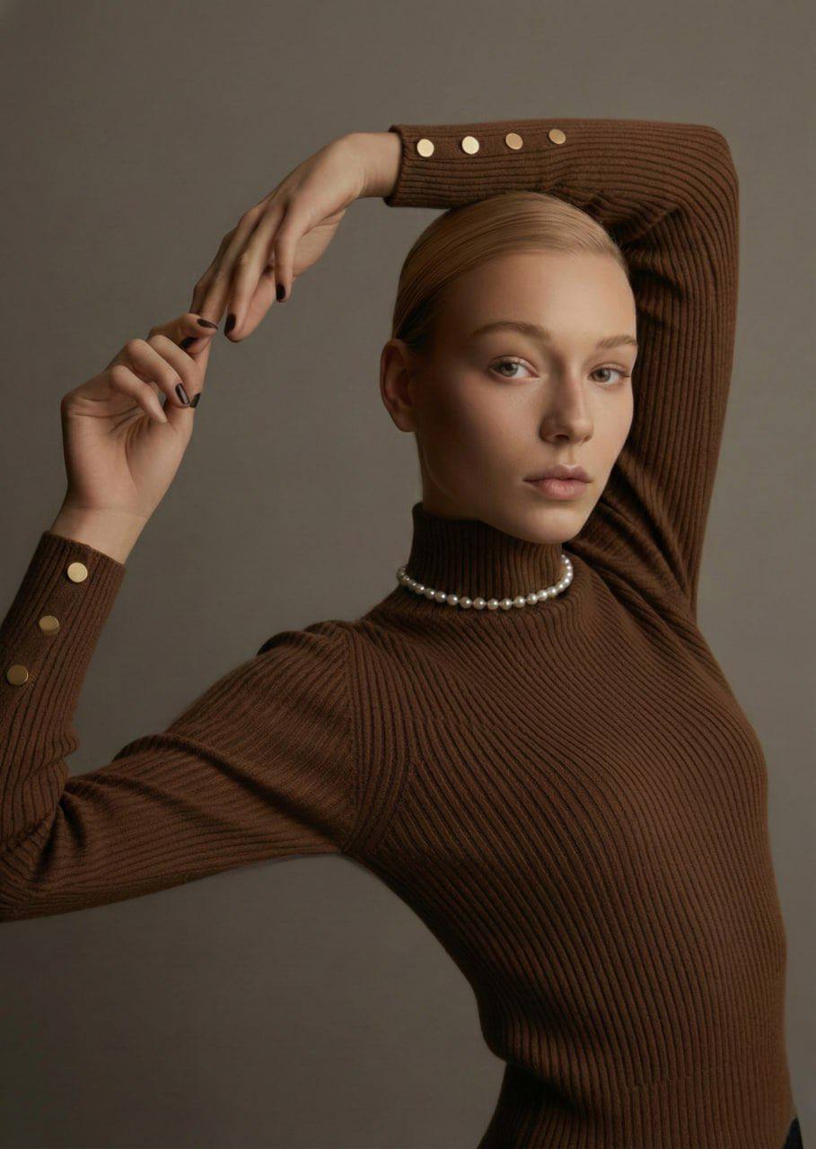 Élise Ribbed Button-Sleeve Turtleneck